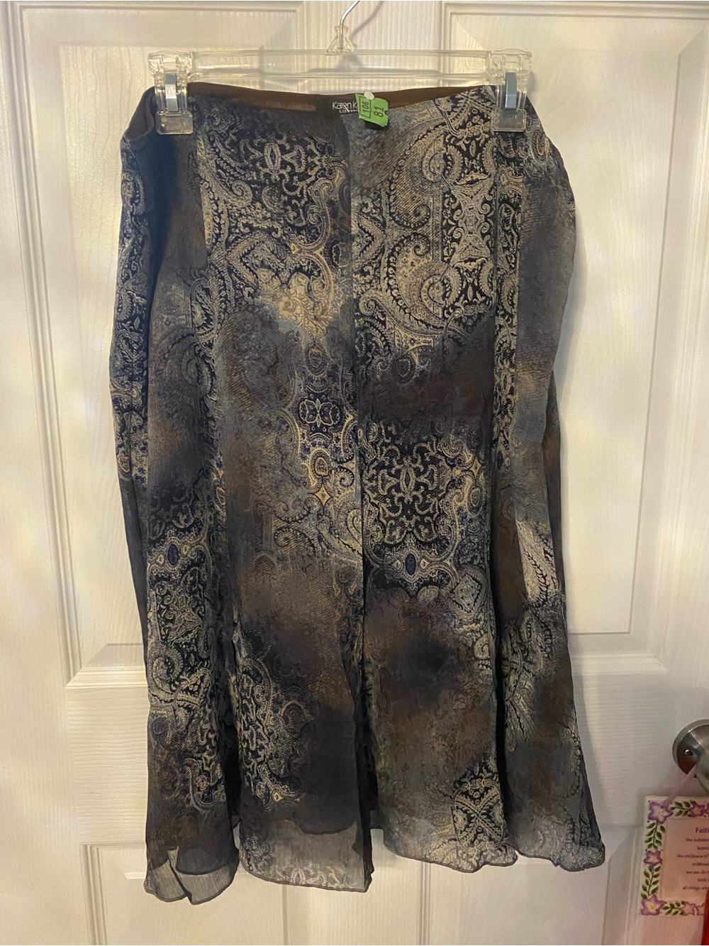 Karen Kane Black and Gray Paisley A-Line Skirt